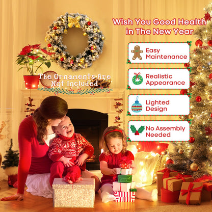 1.8 M Artificial Christmas Tree with Metal Stand and 61CM Flocked Christmas Wreath for Festivals