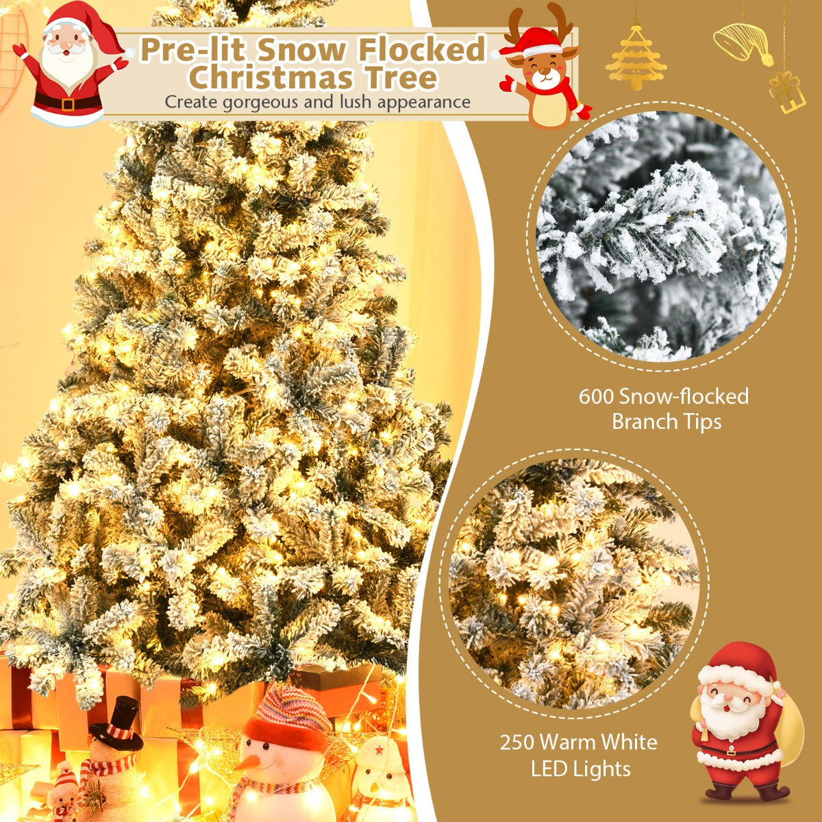 1.8 M Artificial Christmas Tree with Metal Stand and 61CM Flocked Christmas Wreath for Festivals