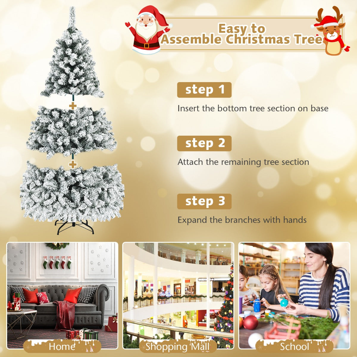1.8 M Artificial Christmas Tree with Metal Stand and 61CM Flocked Christmas Wreath for Festivals