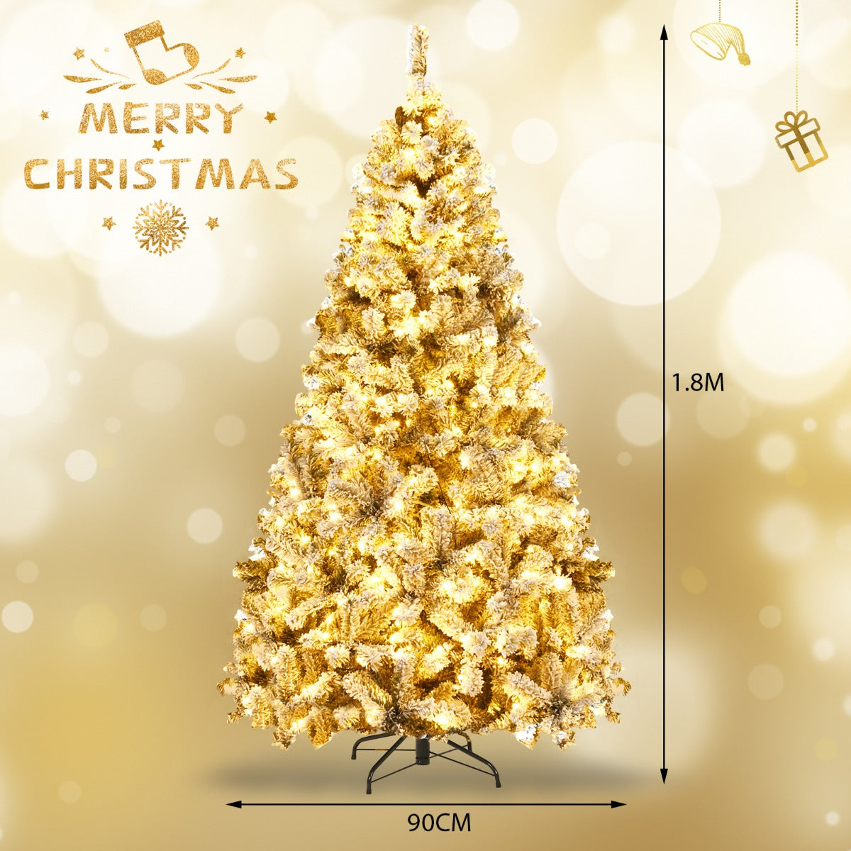 1.8 M Artificial Christmas Tree with Metal Stand and 61CM Flocked Christmas Wreath for Festivals