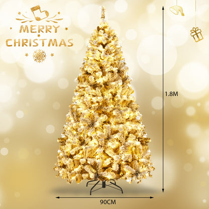 1.8 M Artificial Christmas Tree with Metal Stand and 61CM Flocked Christmas Wreath for Festivals