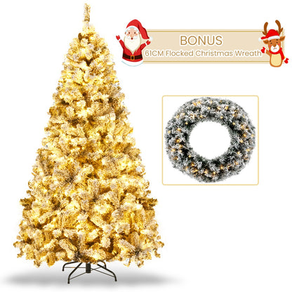 1.8 M Artificial Christmas Tree with Metal Stand and 61CM Flocked Christmas Wreath for Festivals