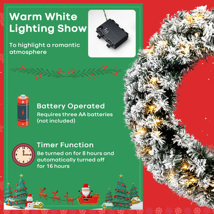 1.8 M Artificial Christmas Tree with Metal Stand and 61CM Flocked Christmas Wreath for Festivals