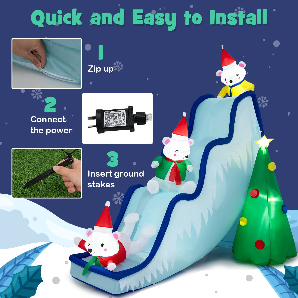 Zippered design allows quick deflation and convenient storage or transport after the holidays