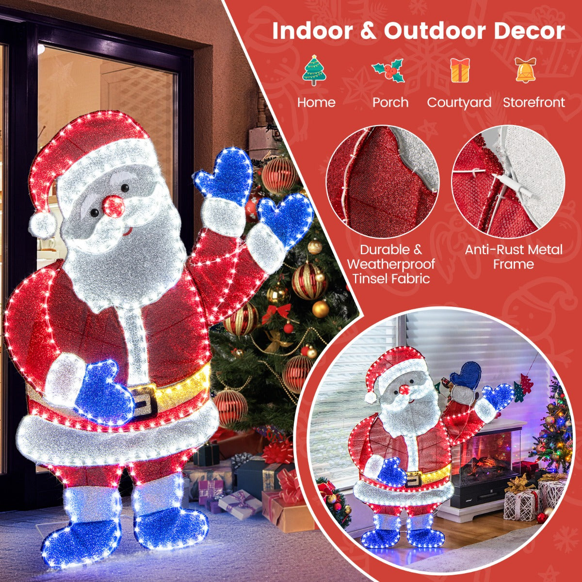 Lighted Santa Claus Christmas with  6 Lighting Modes for Decoration