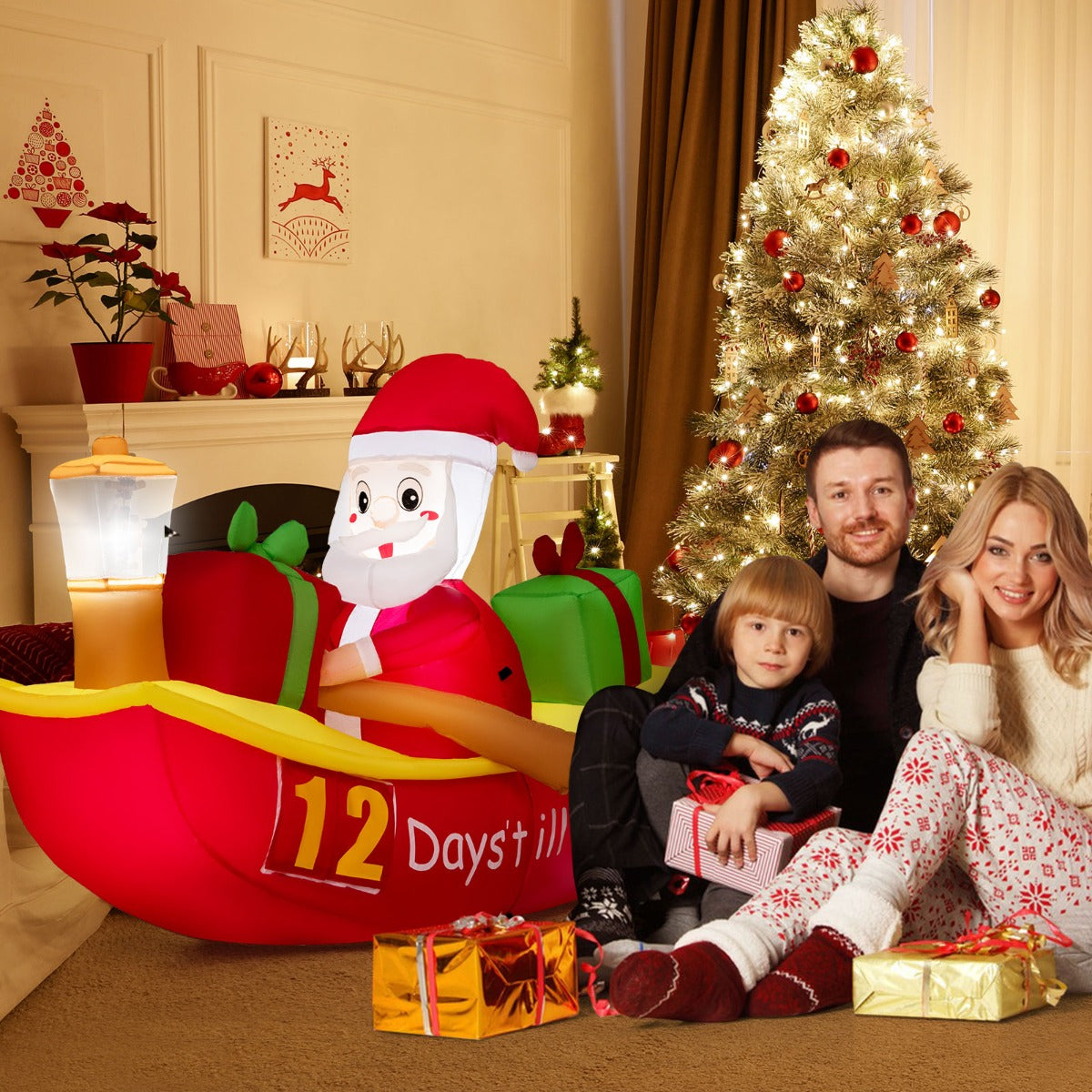 Costway 2.1M Long Christmas Inflatables with Navigation Light for Yard