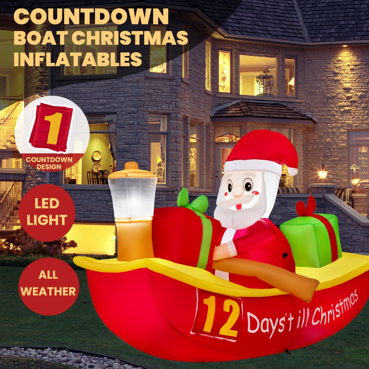 Costway 2.1M Long Christmas Inflatables with Navigation Light for Yard