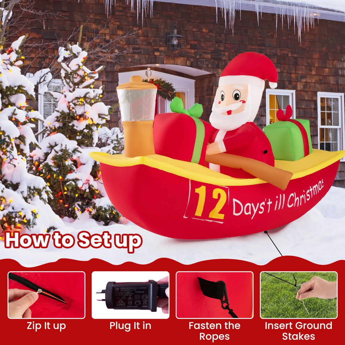 Costway 2.1M Long Christmas Inflatables with Navigation Light for Yard