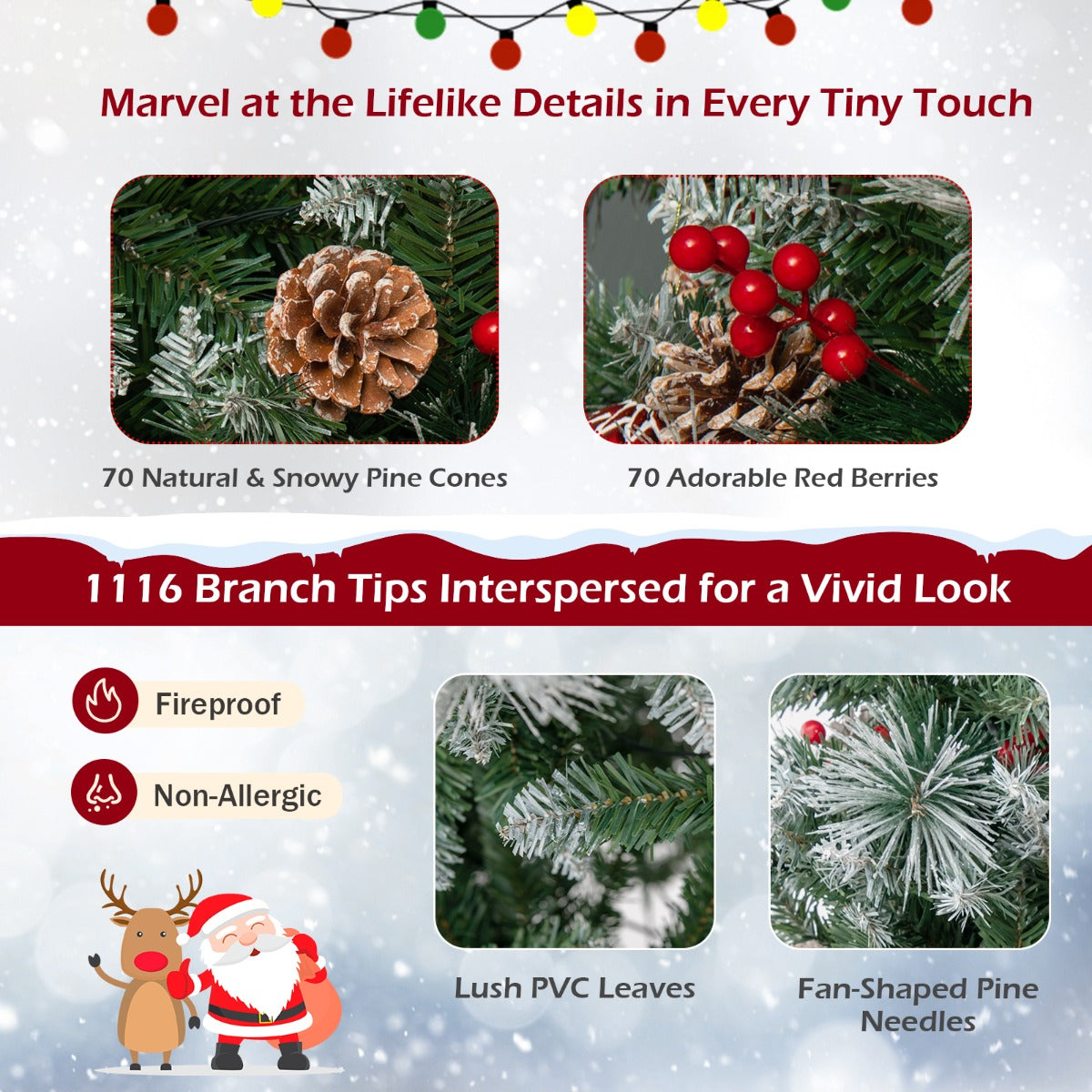 1.85M/2.15M Pre-Lit Christmas Tree with Pine Needle-2.15 M