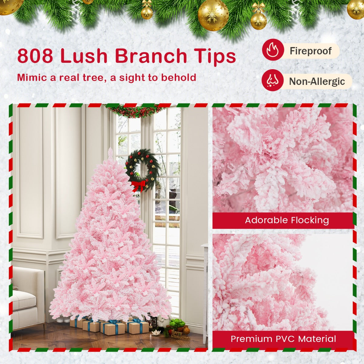 185CM Flocked Christmas Tree with 808 PVC Branch Tip