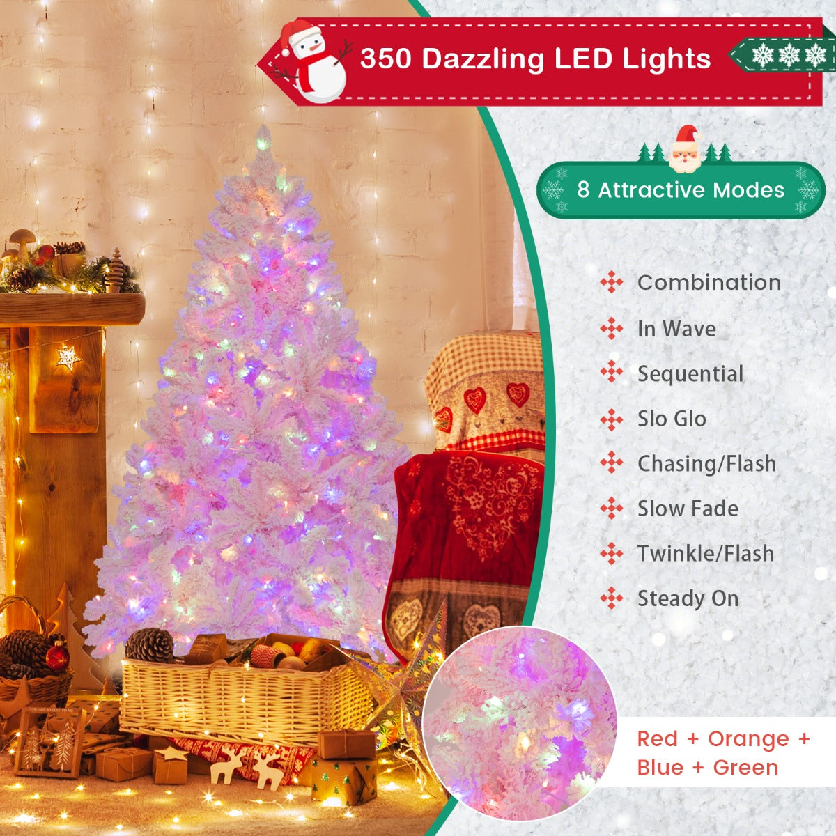 185CM Flocked Christmas Tree with 808 PVC Branch Tip