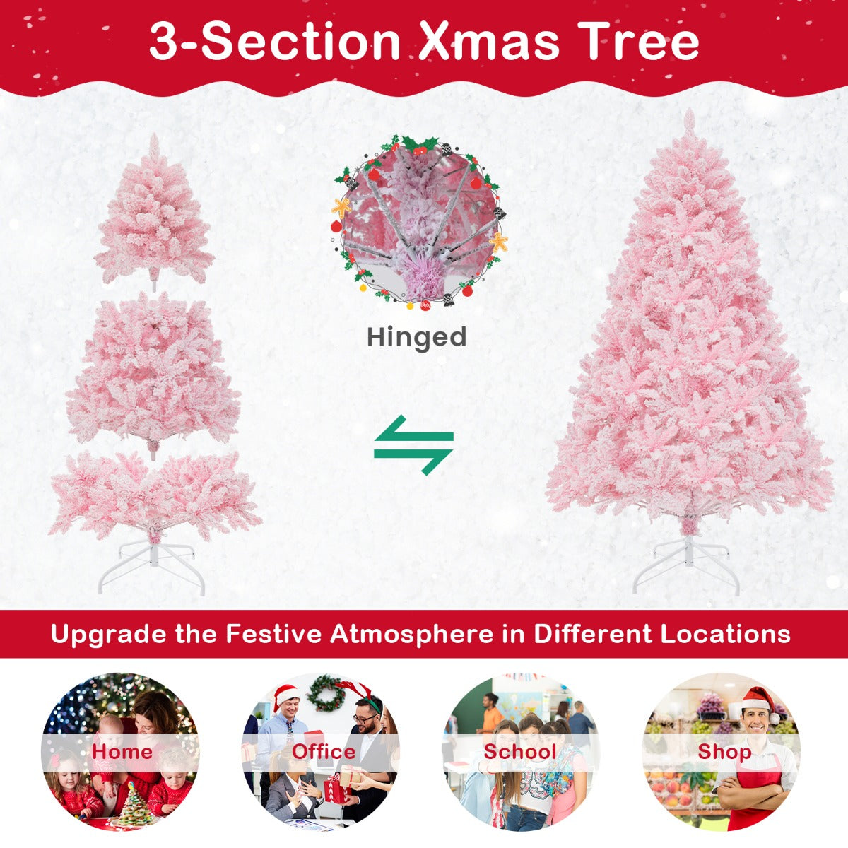 185CM Flocked Christmas Tree with 808 PVC Branch Tip