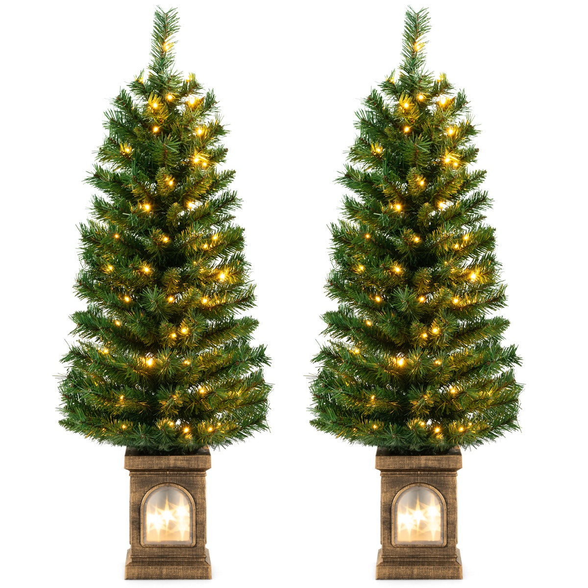 125CM Pre-Lit Potted Christmas Tree with 100 LED Lights-2 pieces