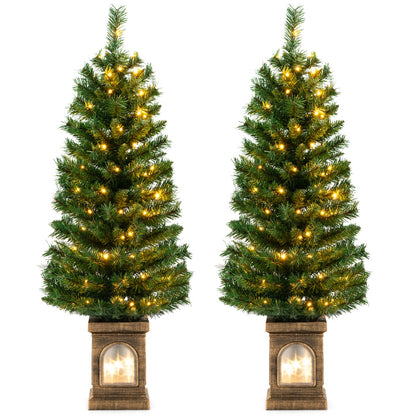 125CM Pre-Lit Potted Christmas Tree with 100 LED Lights-2 pieces
