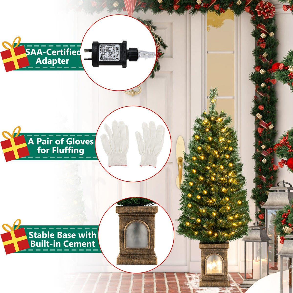 125CM Pre-Lit Potted Christmas Tree with 100 LED Lights-2 pieces