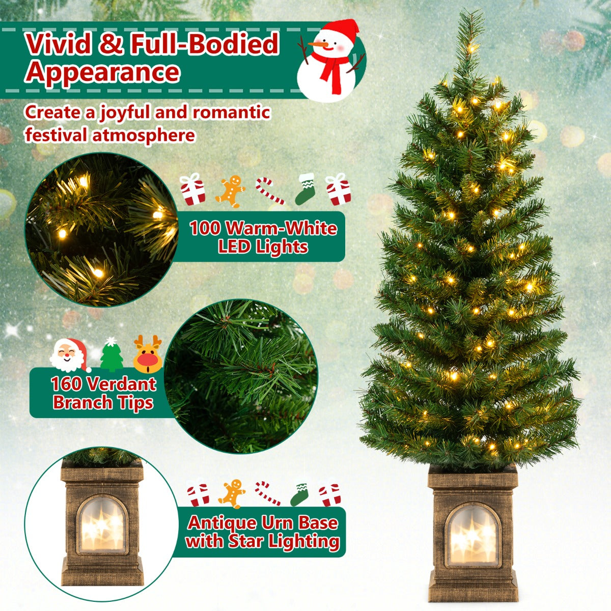 125CM Pre-Lit Potted Christmas Tree with 100 LED Lights-2 pieces