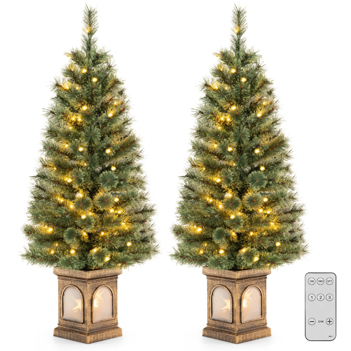 125CM Christmas Entrance Tree with Pine Needles &amp; Cement-Filled Base-2 pieces