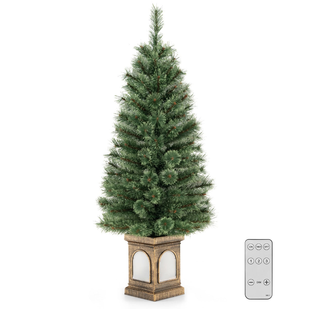 125CM Christmas Entrance Tree with Pine Needles &amp; Cement-Filled Base-1 piece