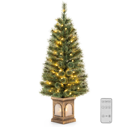 125CM Christmas Entrance Tree with Pine Needles &amp; Cement-Filled Base-1 piece