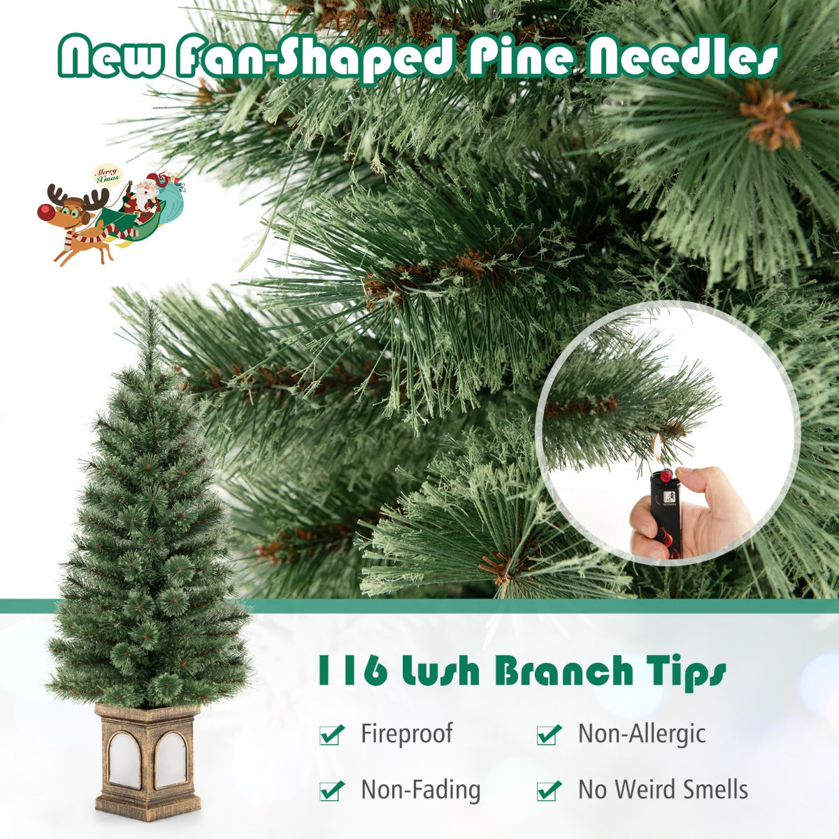 125CM Christmas Entrance Tree with Pine Needles &amp; Cement-Filled Base-1 piece
