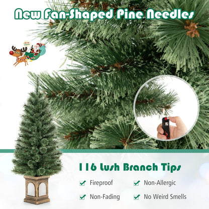 125CM Christmas Entrance Tree with Pine Needles &amp; Cement-Filled Base-1 piece