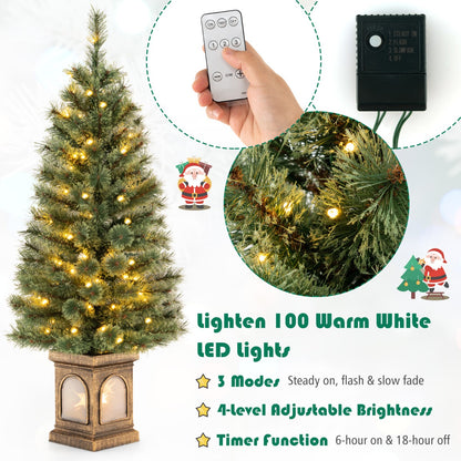 125CM Christmas Entrance Tree with Pine Needles &amp; Cement-Filled Base-1 piece
