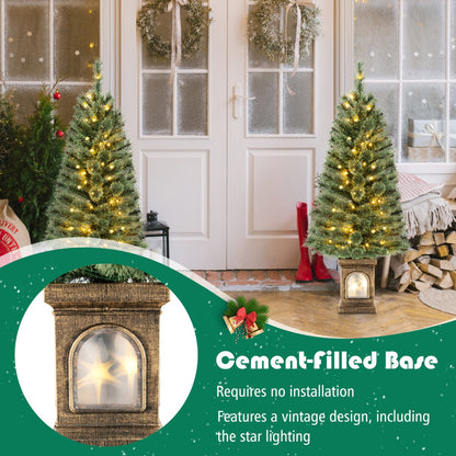 125CM Christmas Entrance Tree with Pine Needles &amp; Cement-Filled Base-1 piece