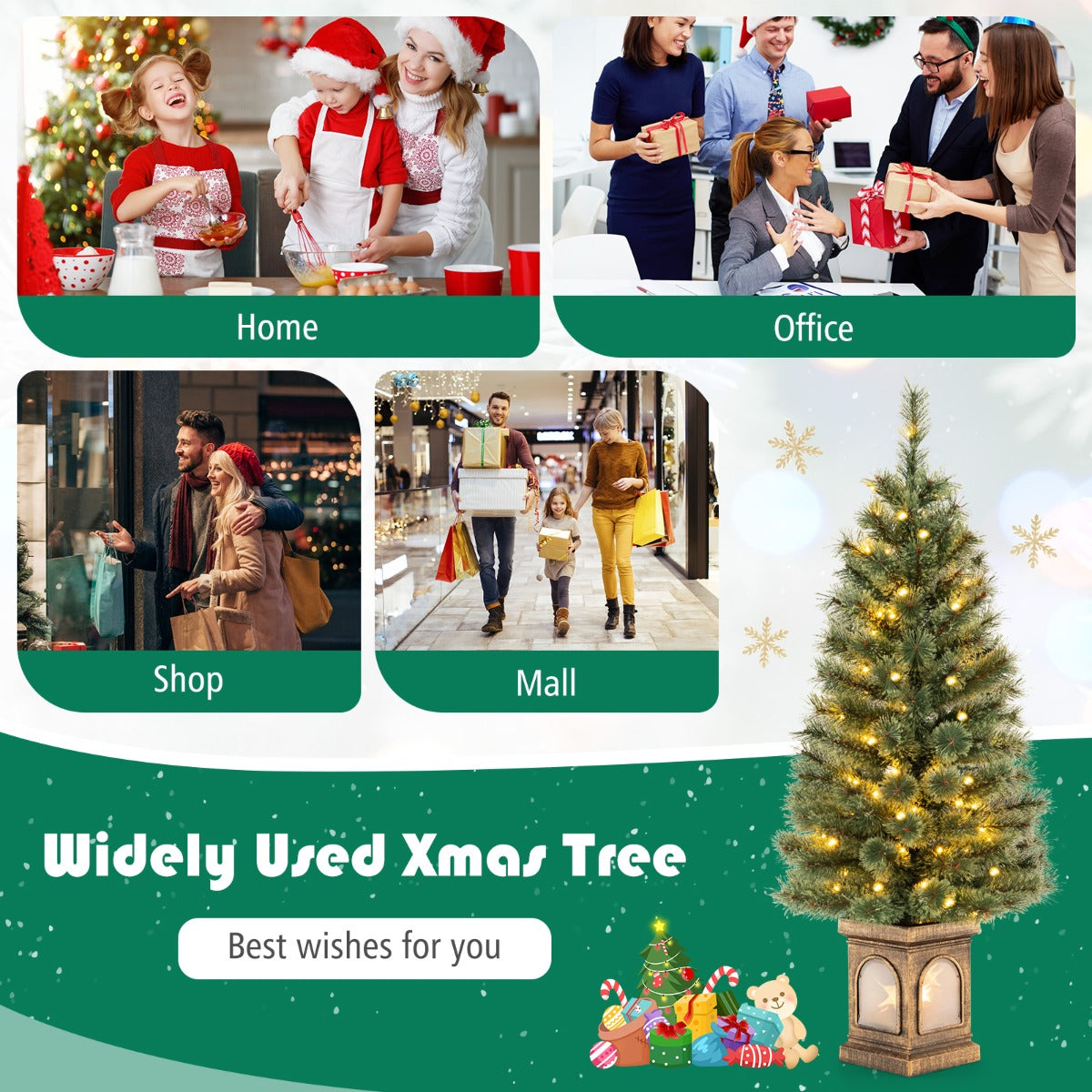125CM Christmas Entrance Tree with Pine Needles &amp; Cement-Filled Base-1 piece