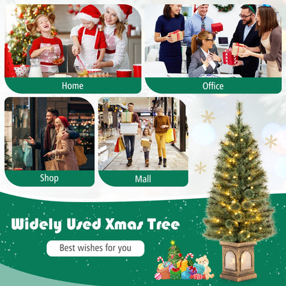 125CM Christmas Entrance Tree with Pine Needles &amp; Cement-Filled Base-1 piece