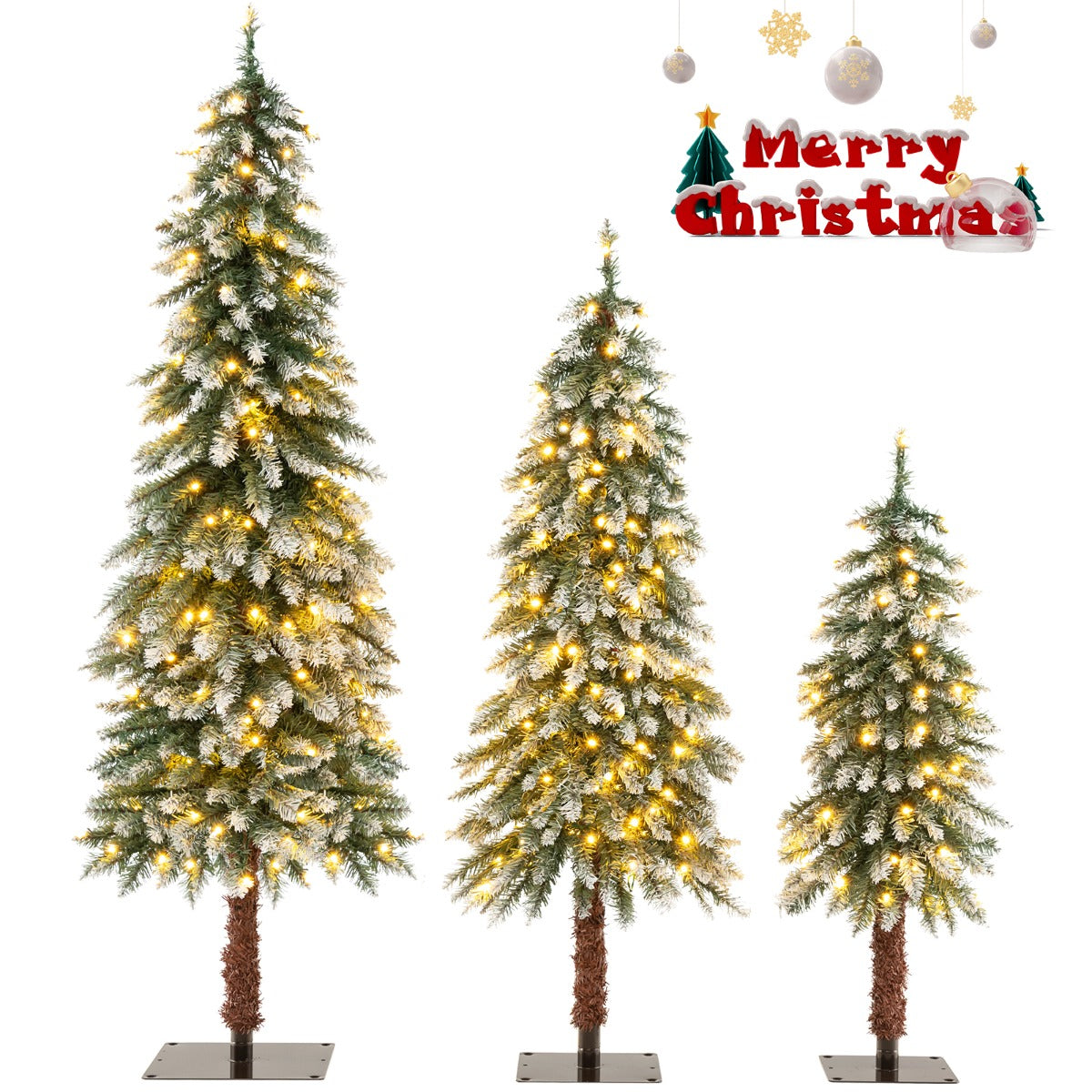 90cm/120cm/150cm Artificial Xmas Tree with PVC Branch Tips & Warm White LED Lights