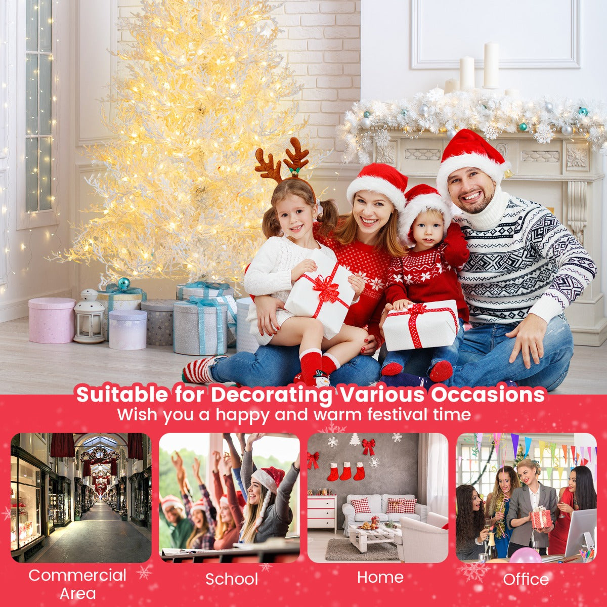 Costway 185CM Pre-Lit Artificial Christmas Tree with 11 Lighting Modes