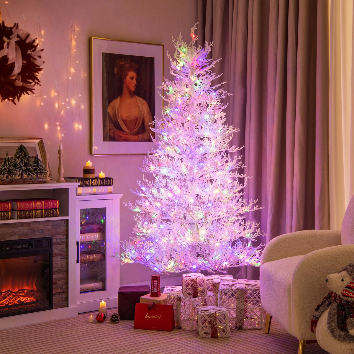 Costway 185CM Pre-Lit Artificial Christmas Tree with 11 Lighting Modes