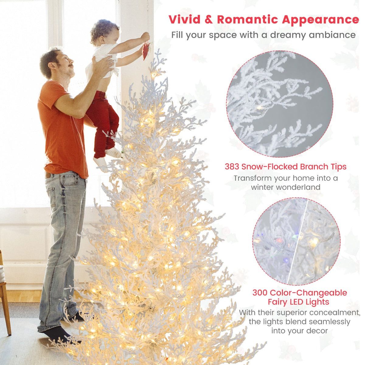 Costway 185CM Pre-Lit Artificial Christmas Tree with 11 Lighting Modes