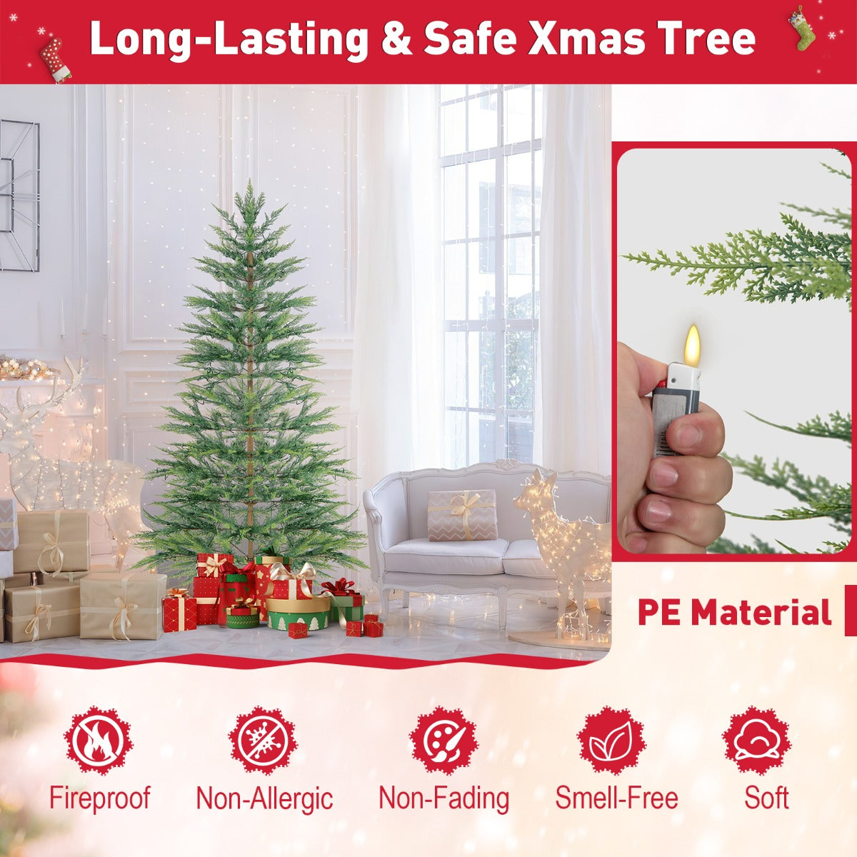 Costway 195CM Artificial Christmas Xmas Tree with Auto Timer & LED Lights