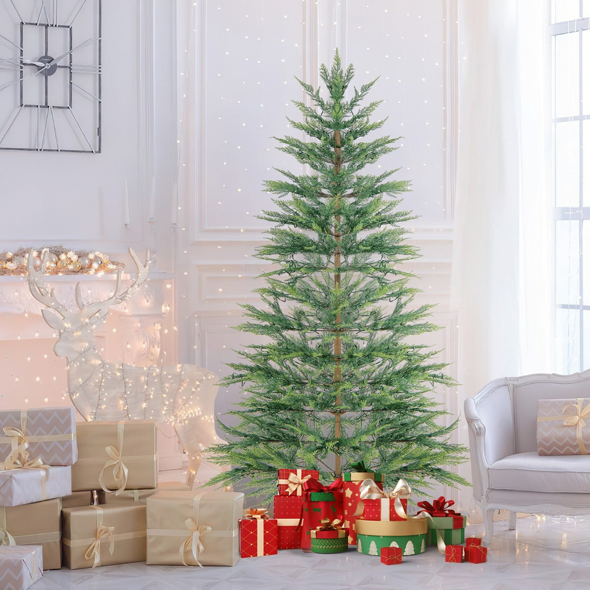 Costway 195CM Artificial Christmas Xmas Tree with Auto Timer & LED Lights