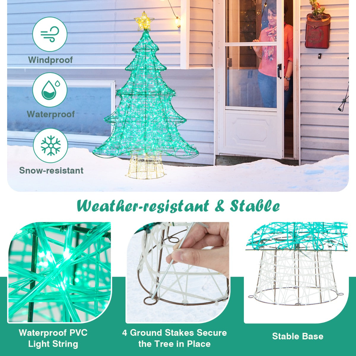 124cm Pre-lit Christmas Tree with 520 LED Lights for Indoor/Outdoor Use