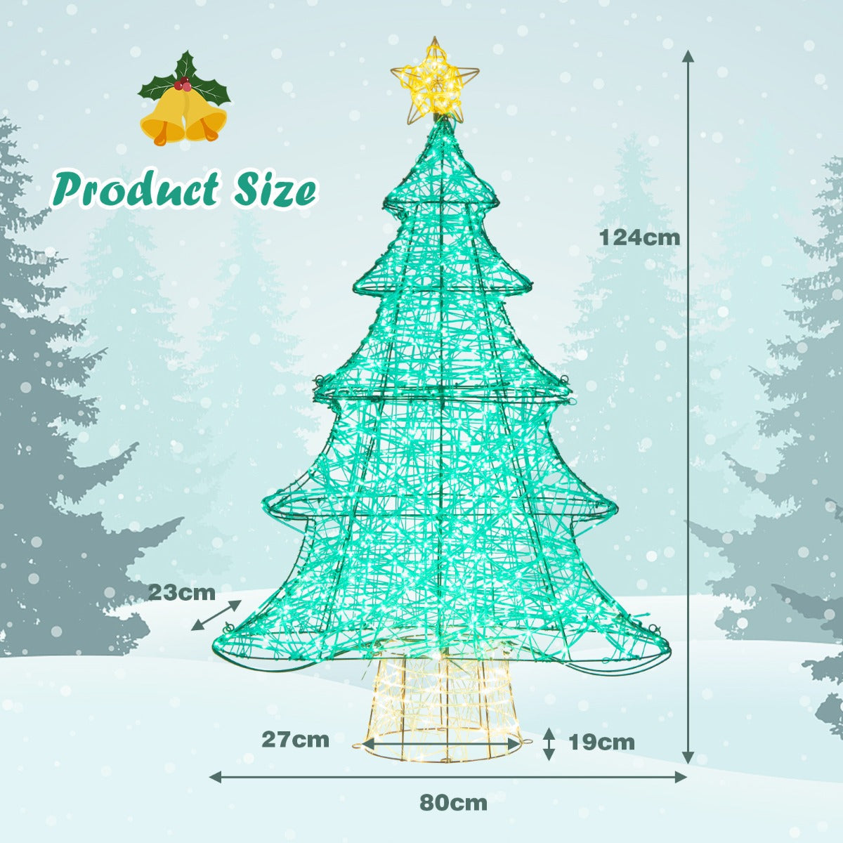 124cm Pre-lit Christmas Tree with 520 LED Lights for Indoor/Outdoor Use