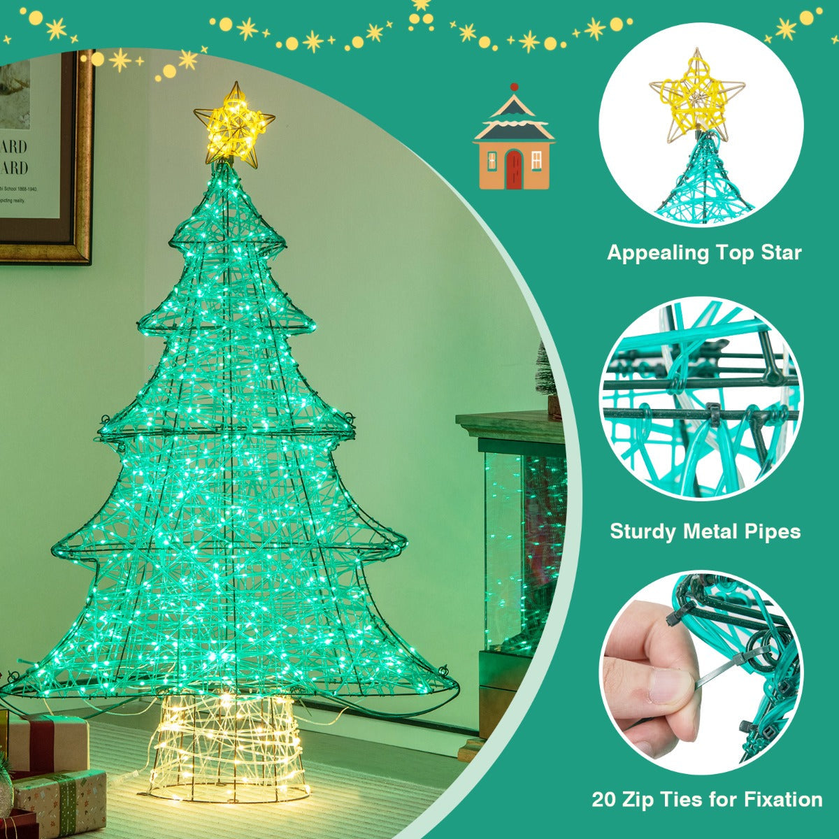 124CM Pre-lit LED Christmas Tree for Indoor/Outdoor Use with Star Topper