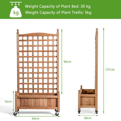 127 cm Solid Wood Planter Bed with High Trellis