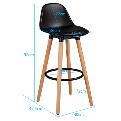 2Pcs PU Leather Bar Stools with Round Metal Footrest-Black