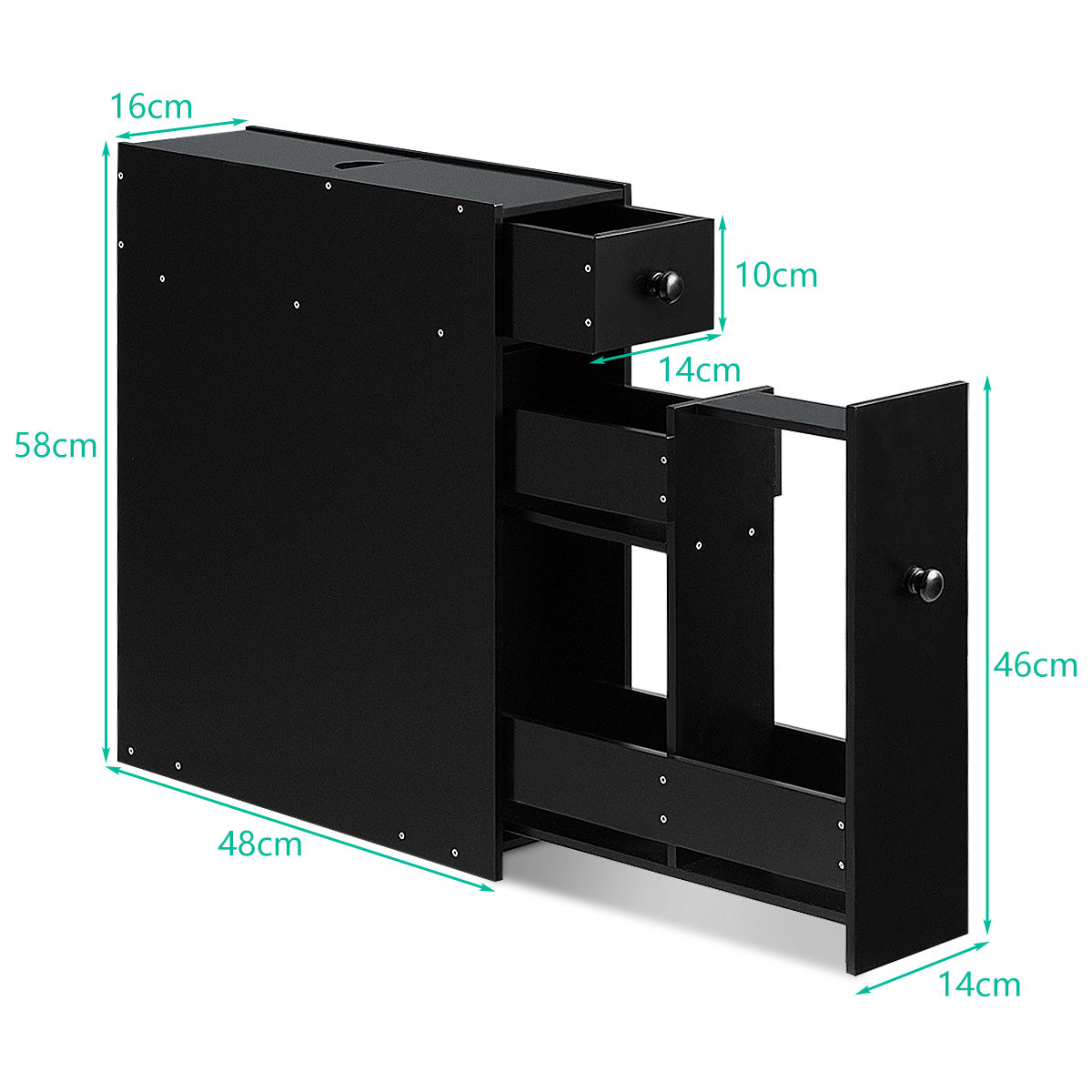 Freestanding  Slim Bathroom Storage Cabinet with Slide-out Drawers for Small/ Narrow Bathroom-Black