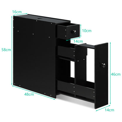 Freestanding  Slim Bathroom Storage Cabinet with Slide-out Drawers for Small/ Narrow Bathroom-Black