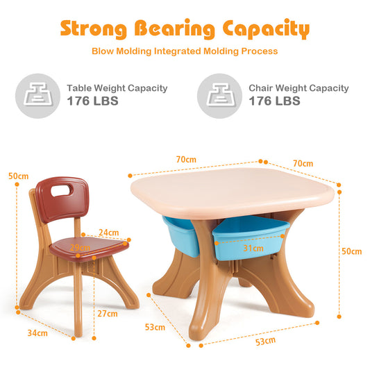Kids table and two-chair set with a spacious surface for crafts, puzzles, snacks, and homework