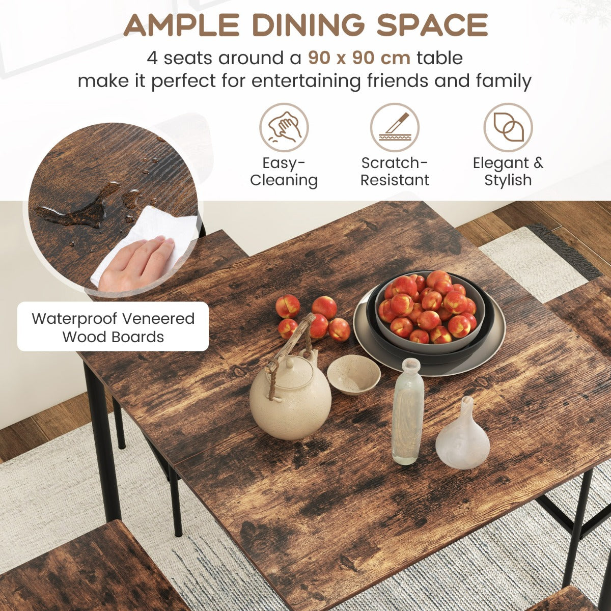 Costway 5 Pieces Industrial Dining Set Bar Counter Height Table and 4 Stools-Coffee