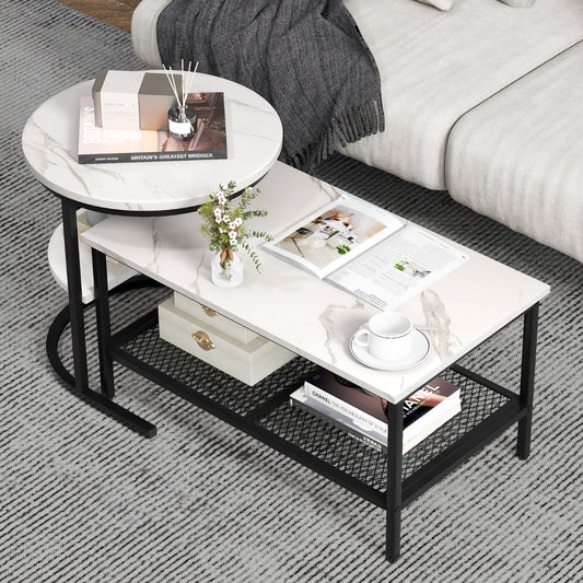Costway Nesting Coffee Table Set of 2 with Storage Shelf for Living Room, Bedroom-Black