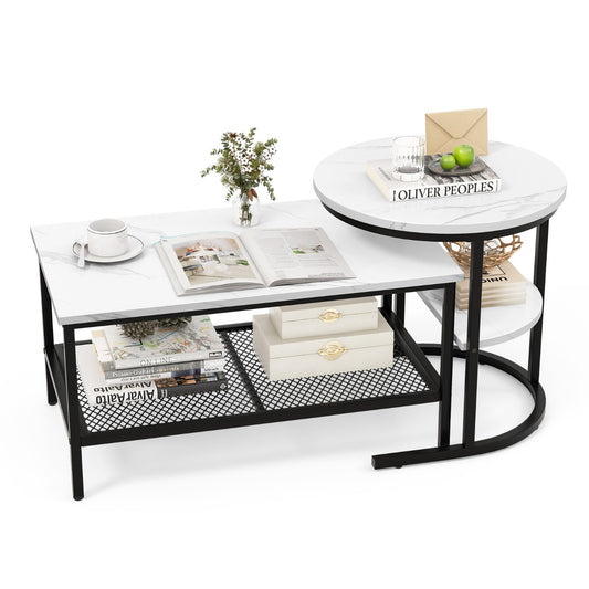 Costway Nesting Coffee Table Set of 2 with Storage Shelf for Living Room, Bedroom-Black