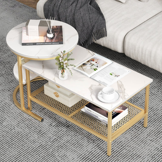 Costway Nesting Coffee Table Set of 2 with Storage Shelf for Living Room, Bedroom-Golden