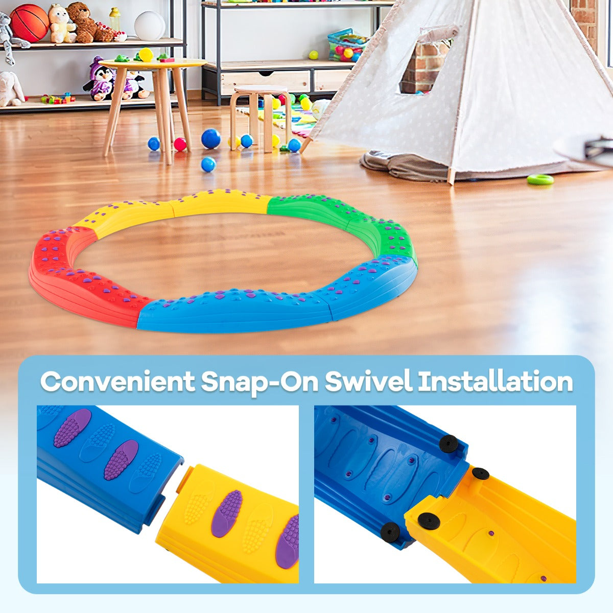 Costway 20 Pieces Kids Balance Beam Set with Massage Patterns-Red
