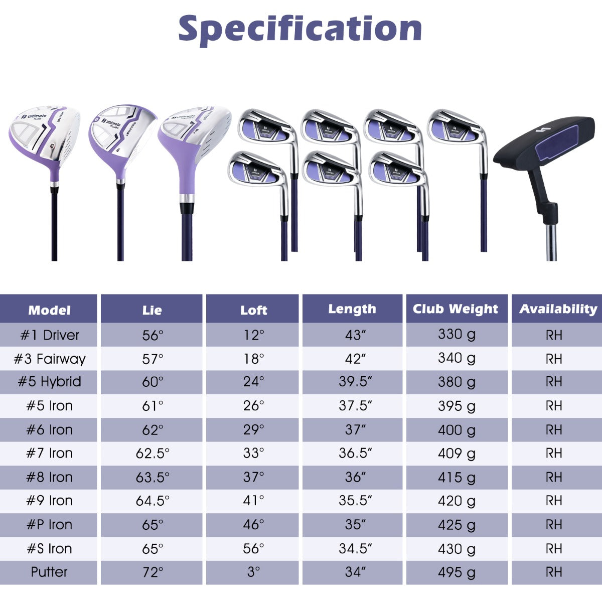 Women’s Complete Golf Club Set, Right Hand-Purple
