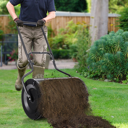 Costway 68CM Peat Moss Spreader with Upgrade Side Latches and U-shape Handle-Black